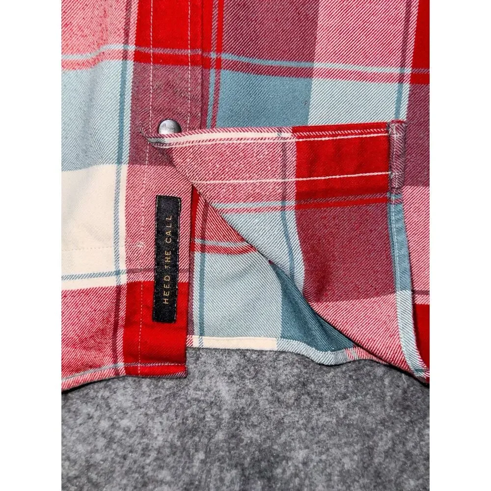 Howler Brothers Mens S Plaid Metal Snap Western Shirt Red Blue Cream